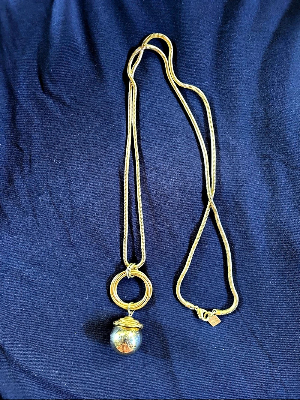 Anne Klein Orb Pendant Snake Chain Necklace in Gold